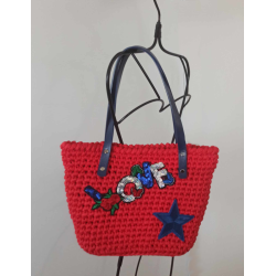 Sac motif Love & étoile au crochet en fil trapilho ROUGE